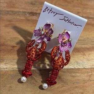 Betsey Johnson Lobster and Flower Earrings - Orange and Purple